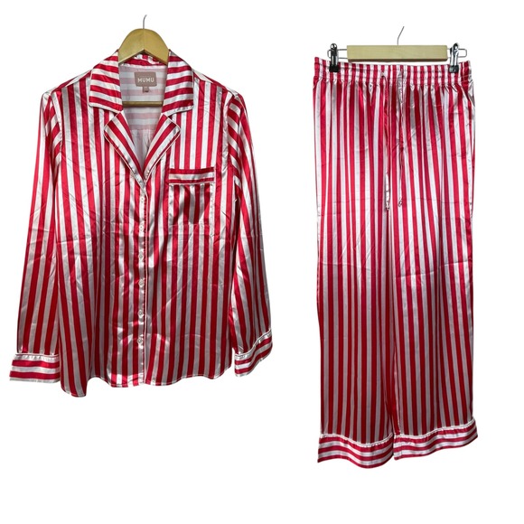 Show Me Your MuMu Other - SHOW ME YOUR MUMU Peppermint Stripe Pajama Pants XS Red White Satin Lounge Sleep